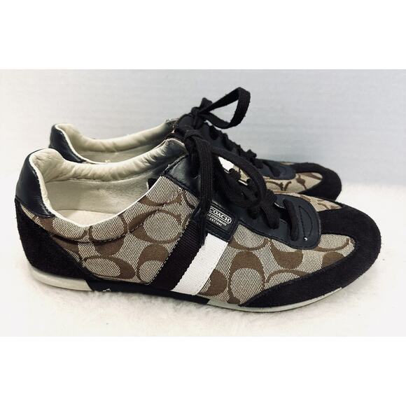 Coach Signature Joss Ladies Sz 8M Monogram Brown Leather & Suede Sneakers EUC - Picture 6 of 9